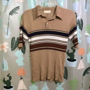 Vintage Pebble Beach Sportswear Golf       knit top tan with stripes